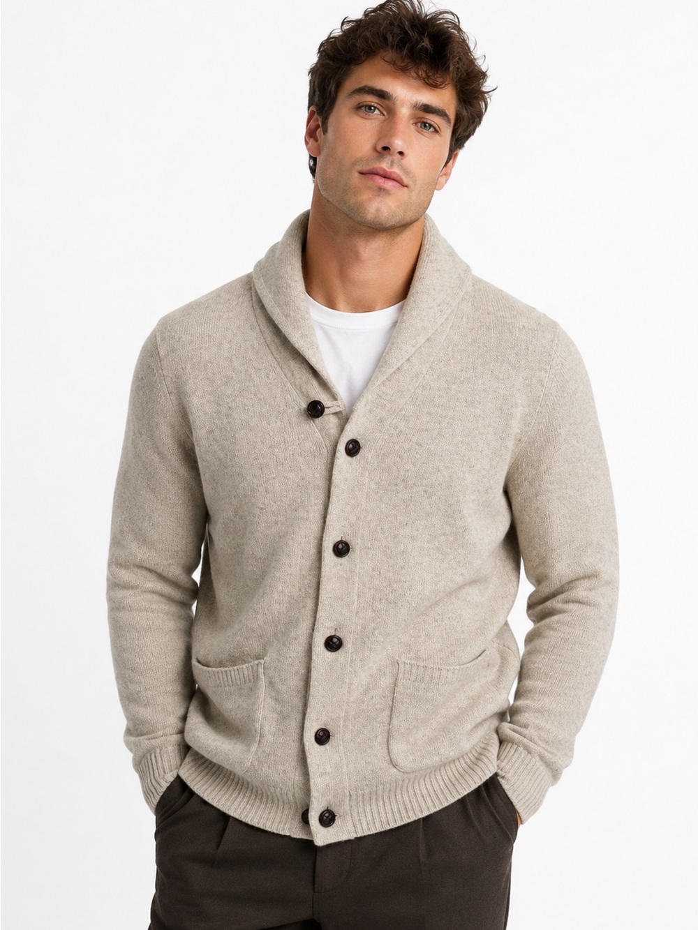 dartmoor 100% Cashmere Preppy Beige Shawl Collar Cardigan Sweater